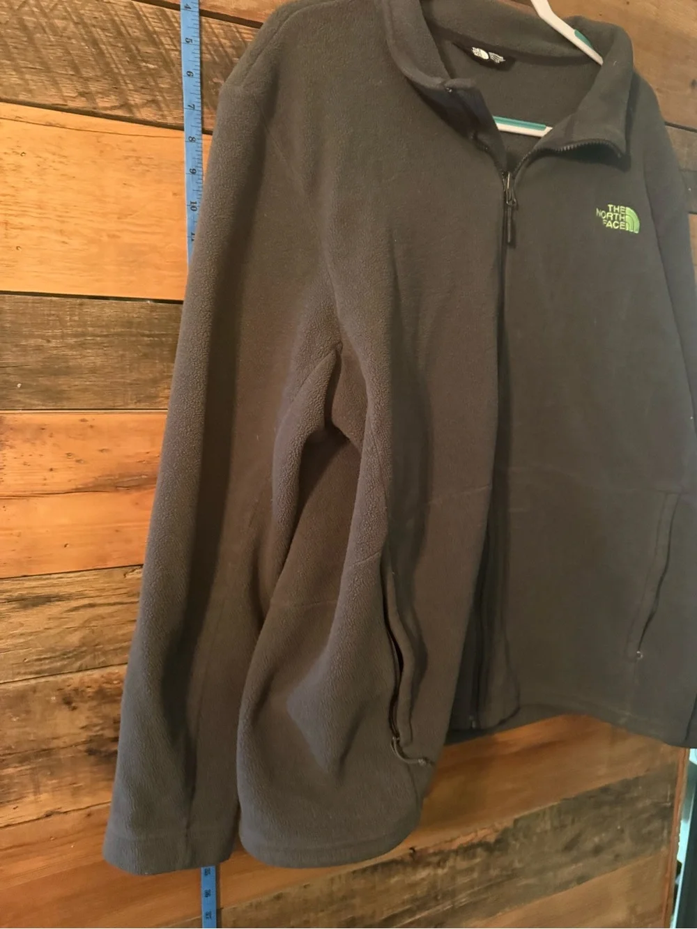 The North Face Men’s XXL Charcoal Gray Full Zip Fleece Jacket Green Logo